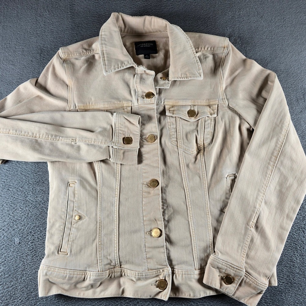Liverpool Los Angeles Tan Khaki Denim Trucker Jacket Gold Hardware Small